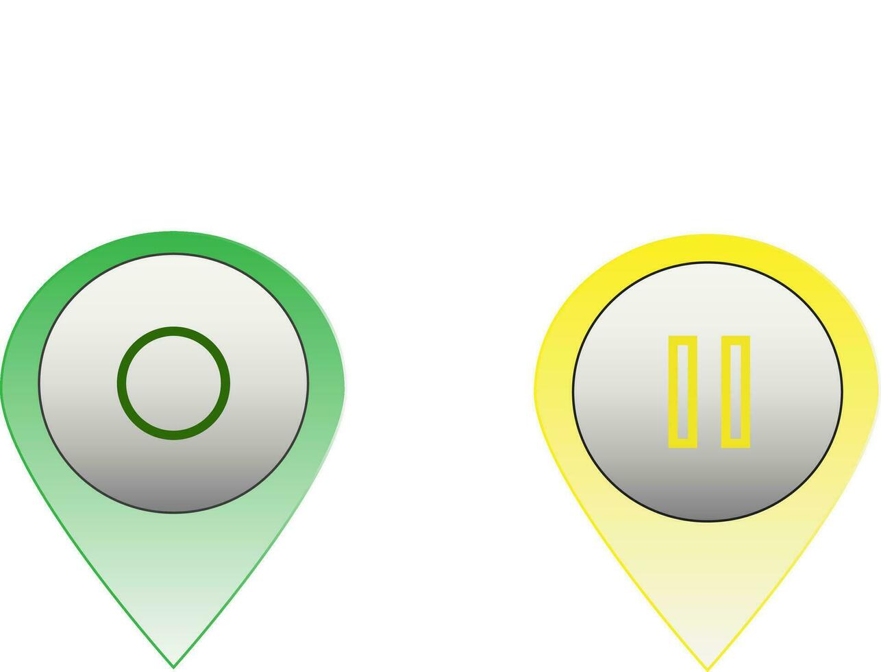 Two push buttons with sign of on off and pause vector color drawing or illustration