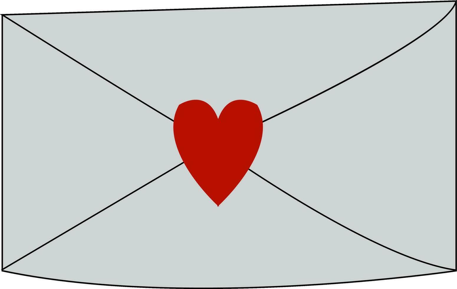 Grey envelope sealed with red heart sign wax vector color drawing or illustration