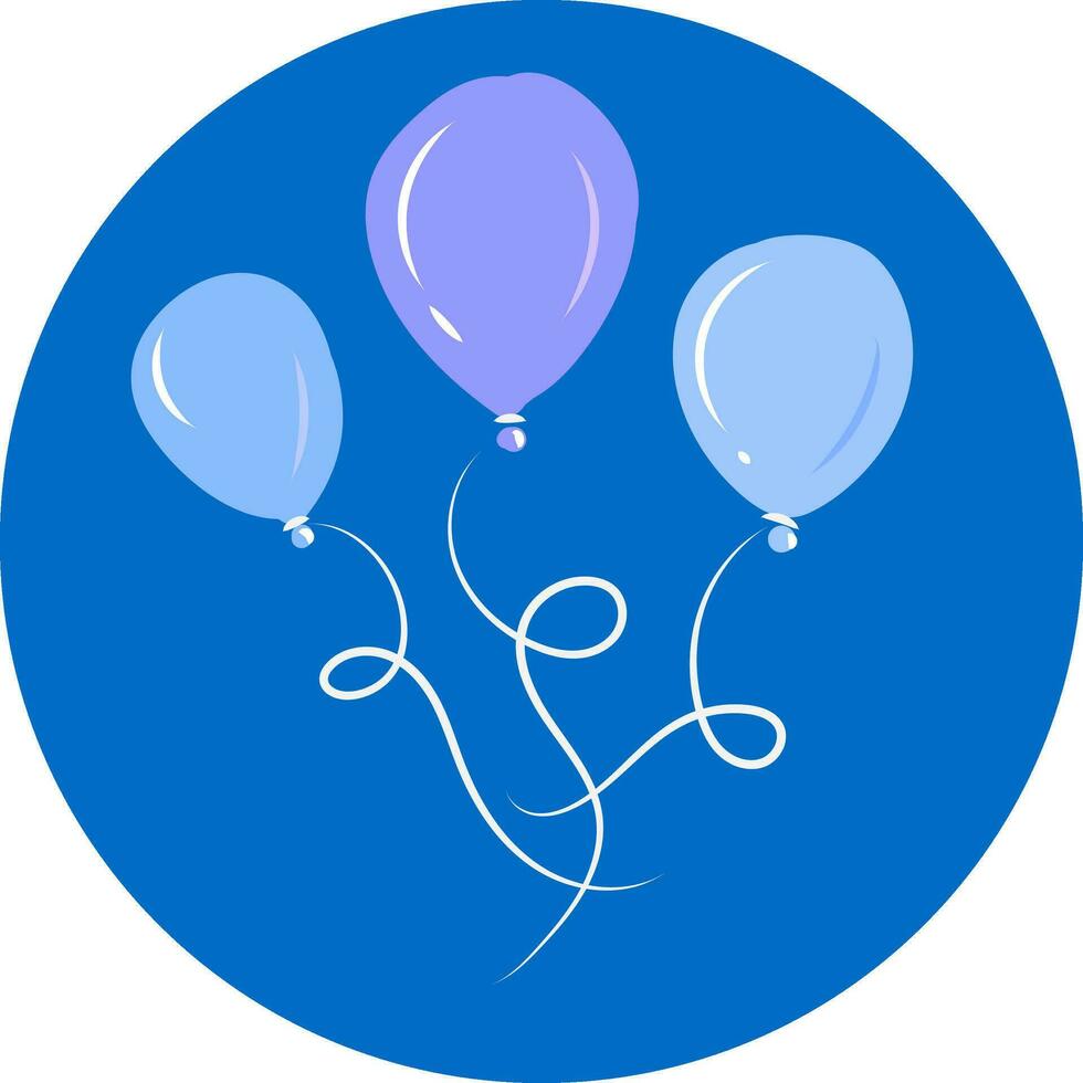 Three colorful balloons with an exclamation mark tied to individual strings floats in bubble-shape blue color background vector color drawing or illustration