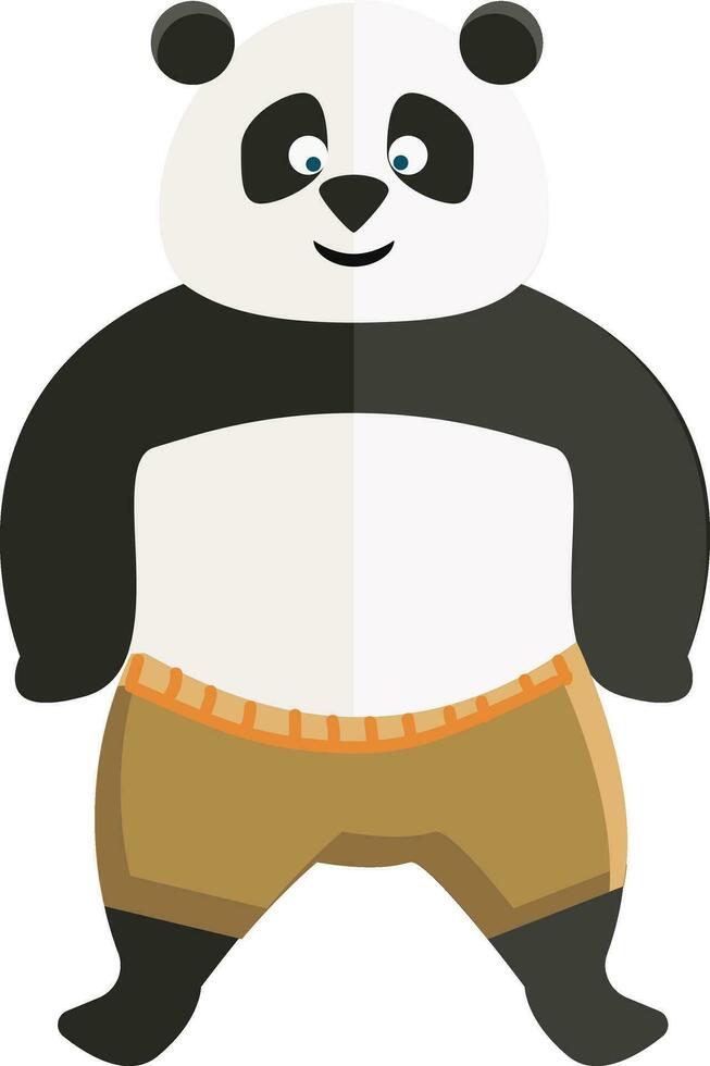 A cartoon Kungfu panda in yellow trousers vector or color illustration