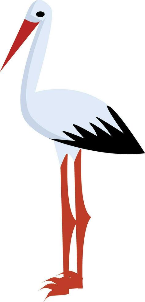 un blanco cigüeña pájaro con un largo brillante cuenta y rosado piernas vector color dibujo o ilustración