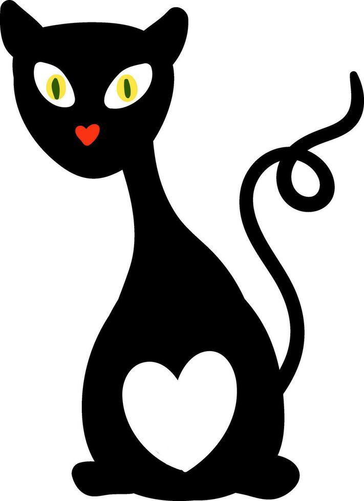 A black cat with heart-shaped lips symbolizes love vector or color illustration