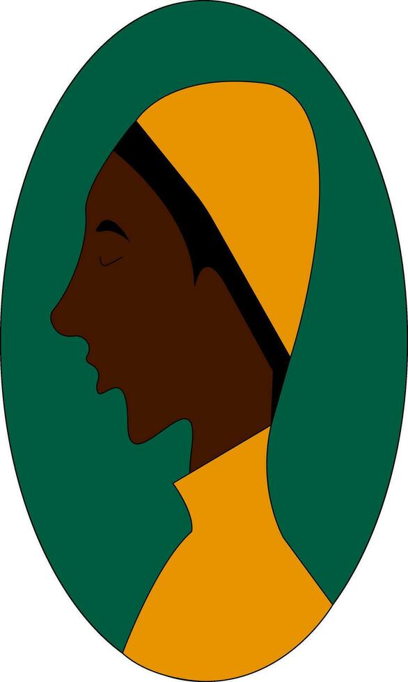 A brown cartoon boy with a yellow hat over egg-shaped green background vector or color illustration