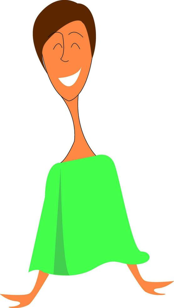 The portrait of a woman in green-colored costume laughing vector or color illustration