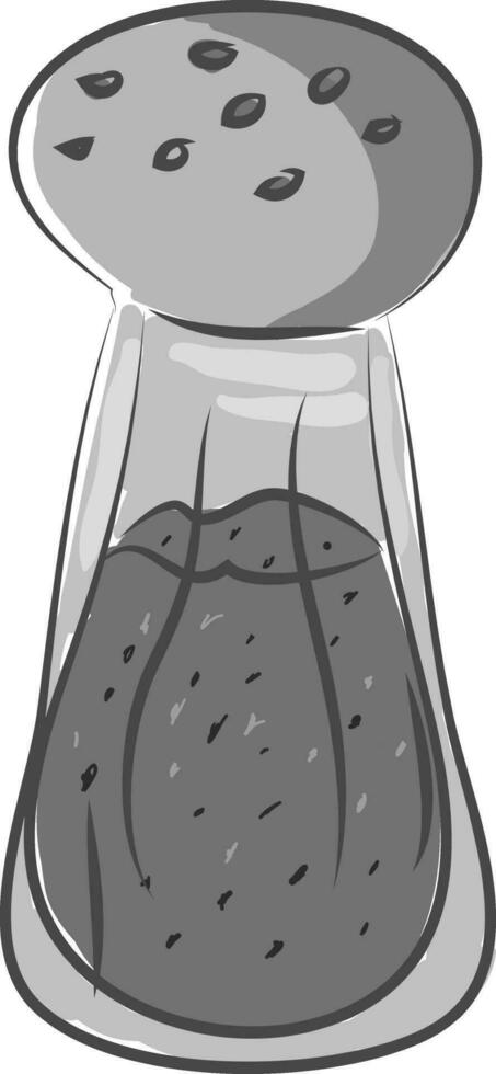 Grey colour pepper shaker filled with black pepper vector or color illustration
