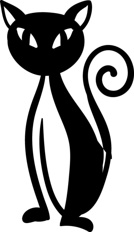 Silhouette of a black thin cat vector or color illustration