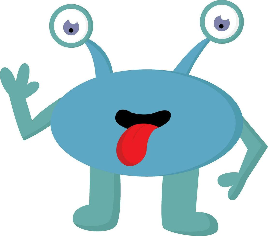 Two-eyed blue alien monster vector or color illustration