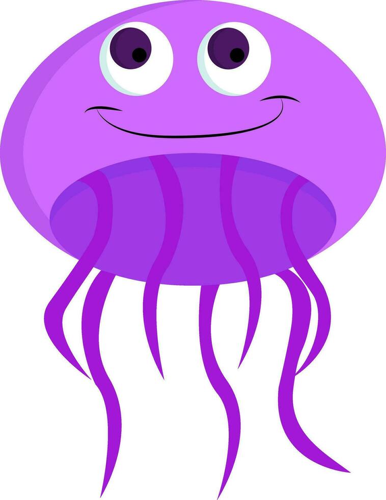A smiling purple-colored cartoon jellyfish vector or color illustration