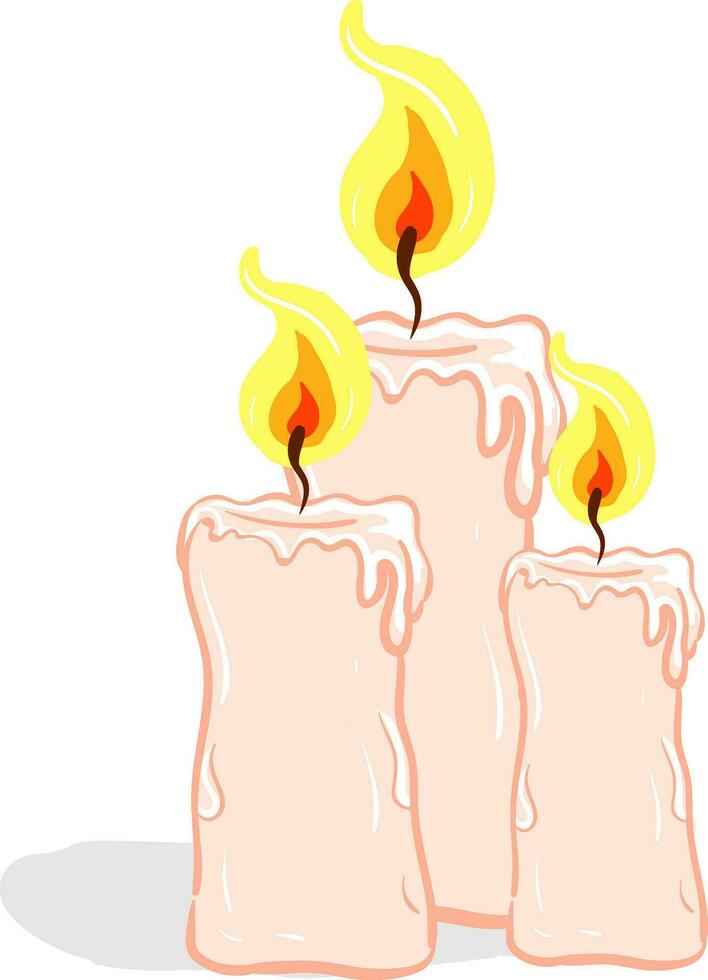 Tres color de rosa velas brillante con un brillante amarillo fuego vector o color ilustración