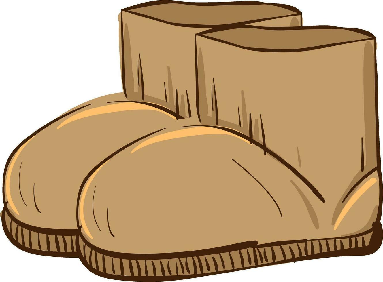 Brown-colored cartoon UGG winter boots vector or color illustration