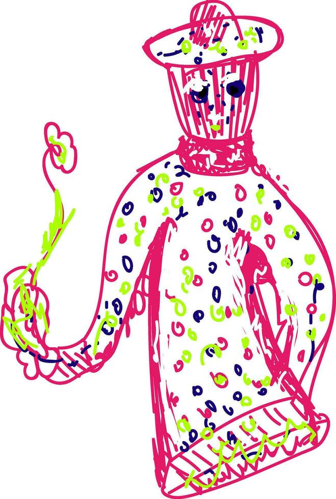 Pink-colored sketch of a joker toy vector or color illustration