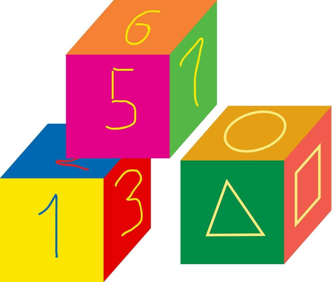Cube-shaped multi-colored number toysCube-shaped multi-colored shapes toys vector or color illustration