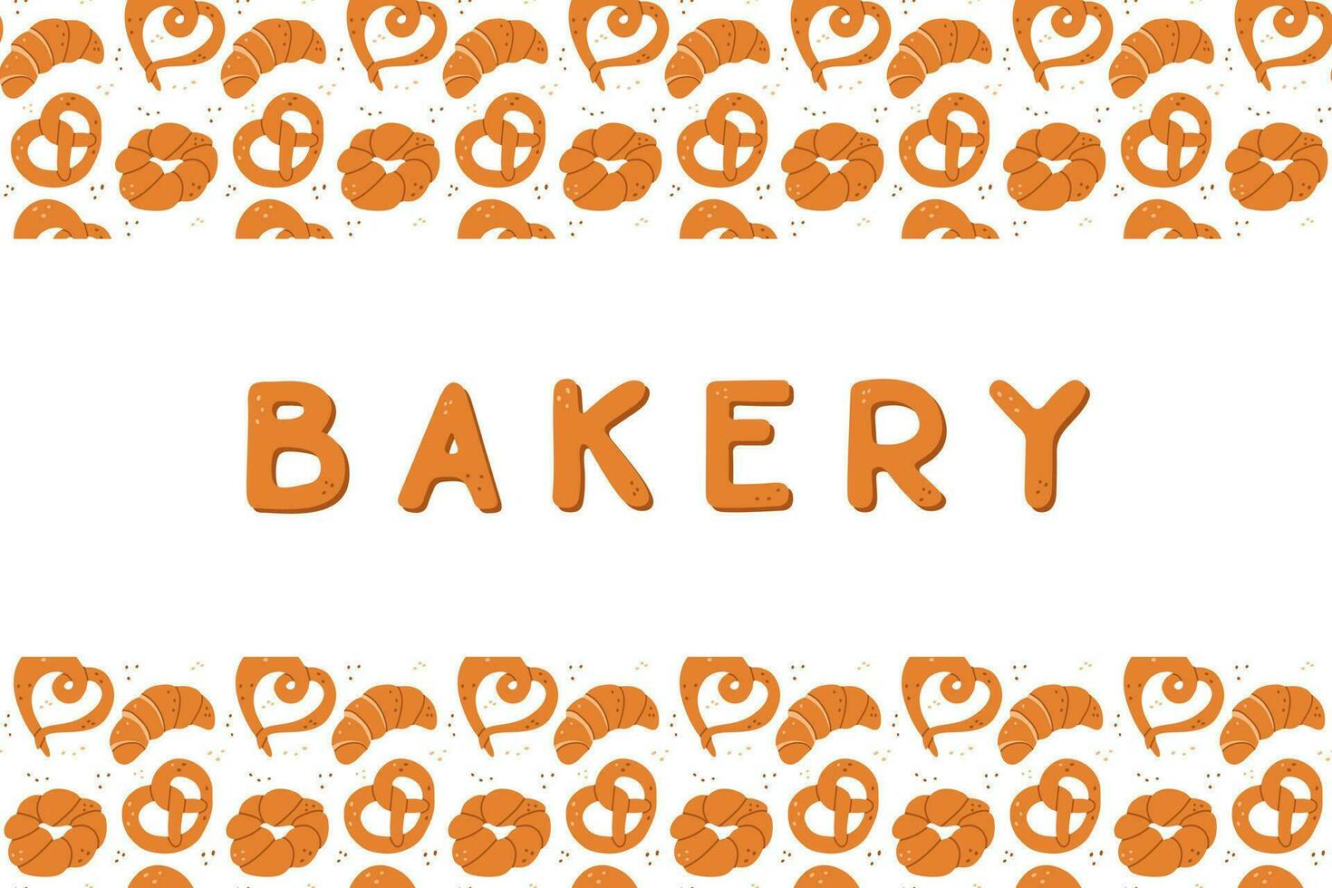 Vector bakery concept banner with fresh pastries. Hand drawn food in flat minimalistic style. Word Bakery. Print design for web banner, poster, card, social media graphics