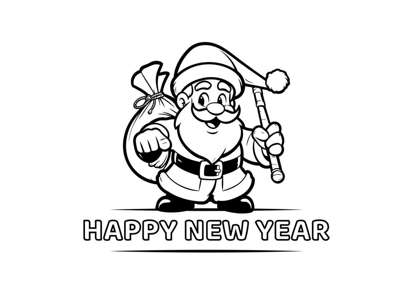 Santa Claus cartoon character comic drawing happy new year simple elegant greeting Christmas Day 2024 vector