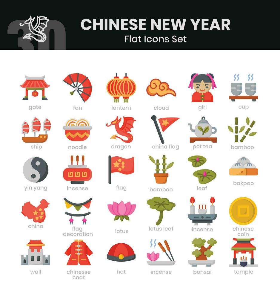 chino nuevo año íconos manojo. plano icono estilo. vector ilustración