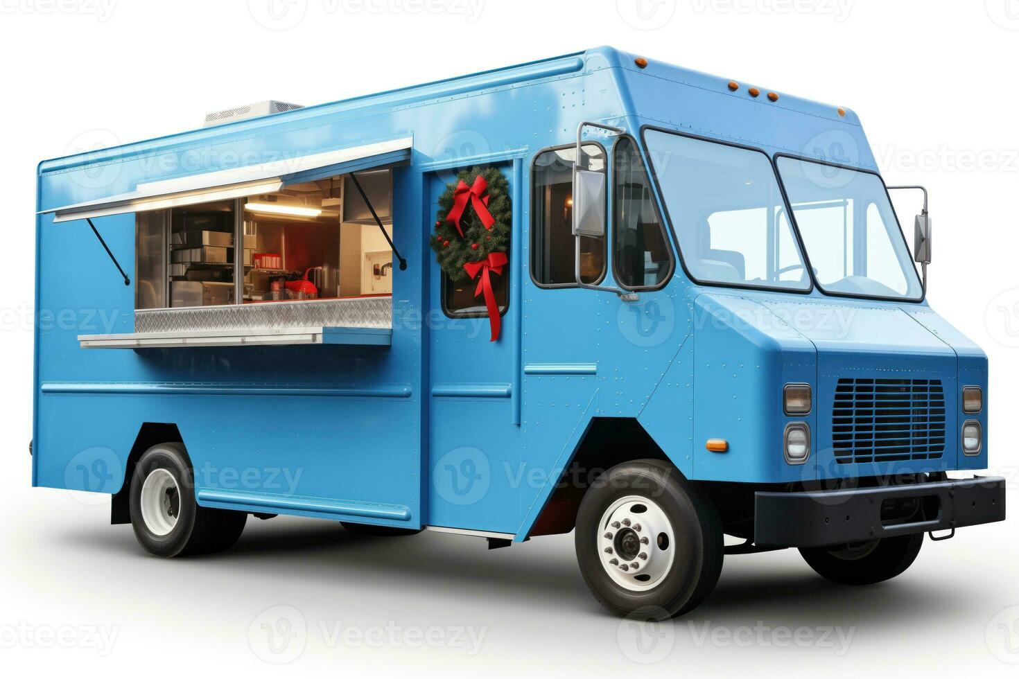 AI generated Minimalist Christmas food truck isolated on a white background photo