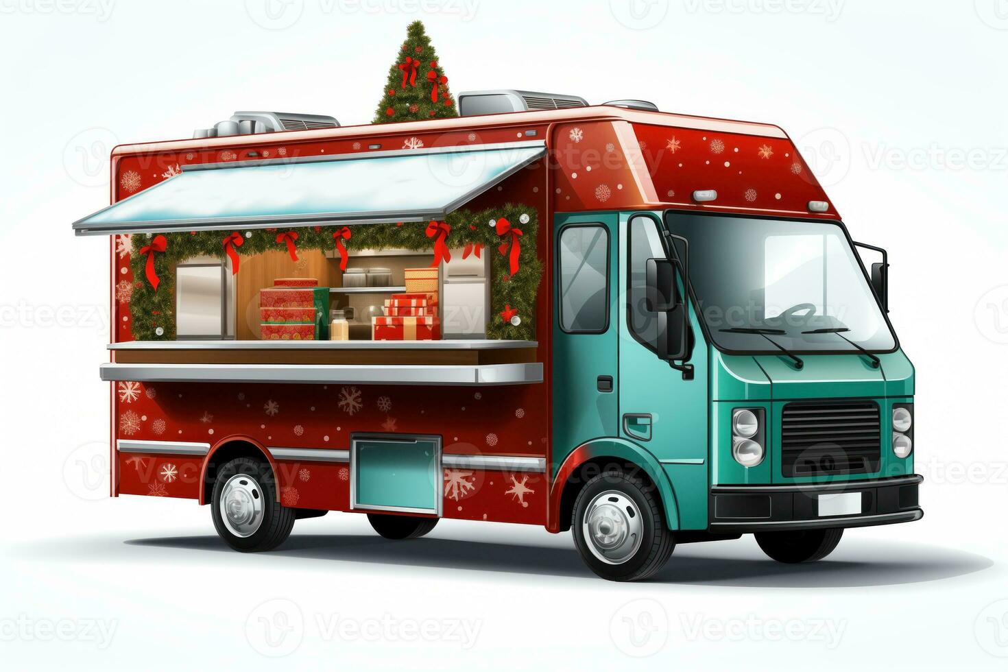 AI generated Minimalist Christmas food truck isolated on a white background photo