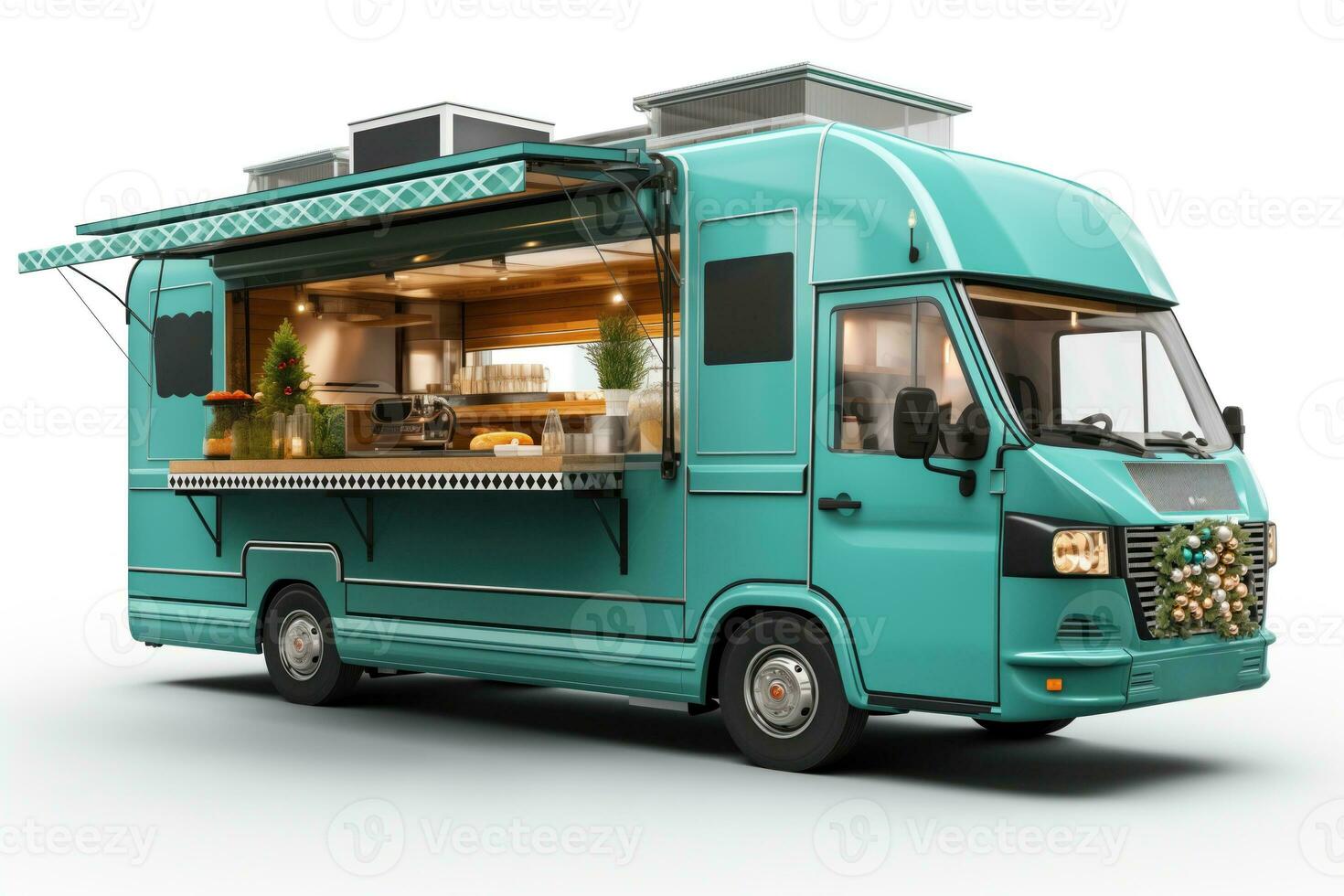 AI generated Minimalist Christmas food truck isolated on a white background photo