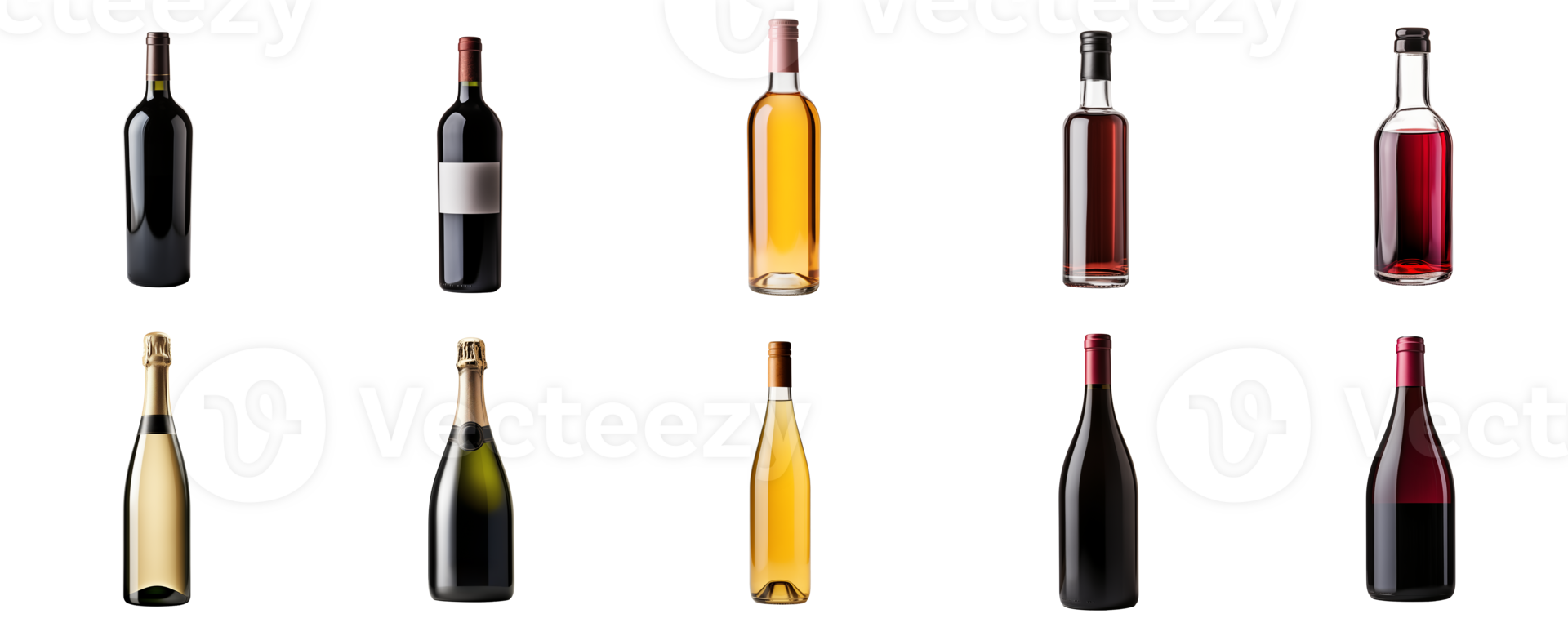 ai generiert Vielfalt Wein Flaschen Vitrine isoliert Anzeige png