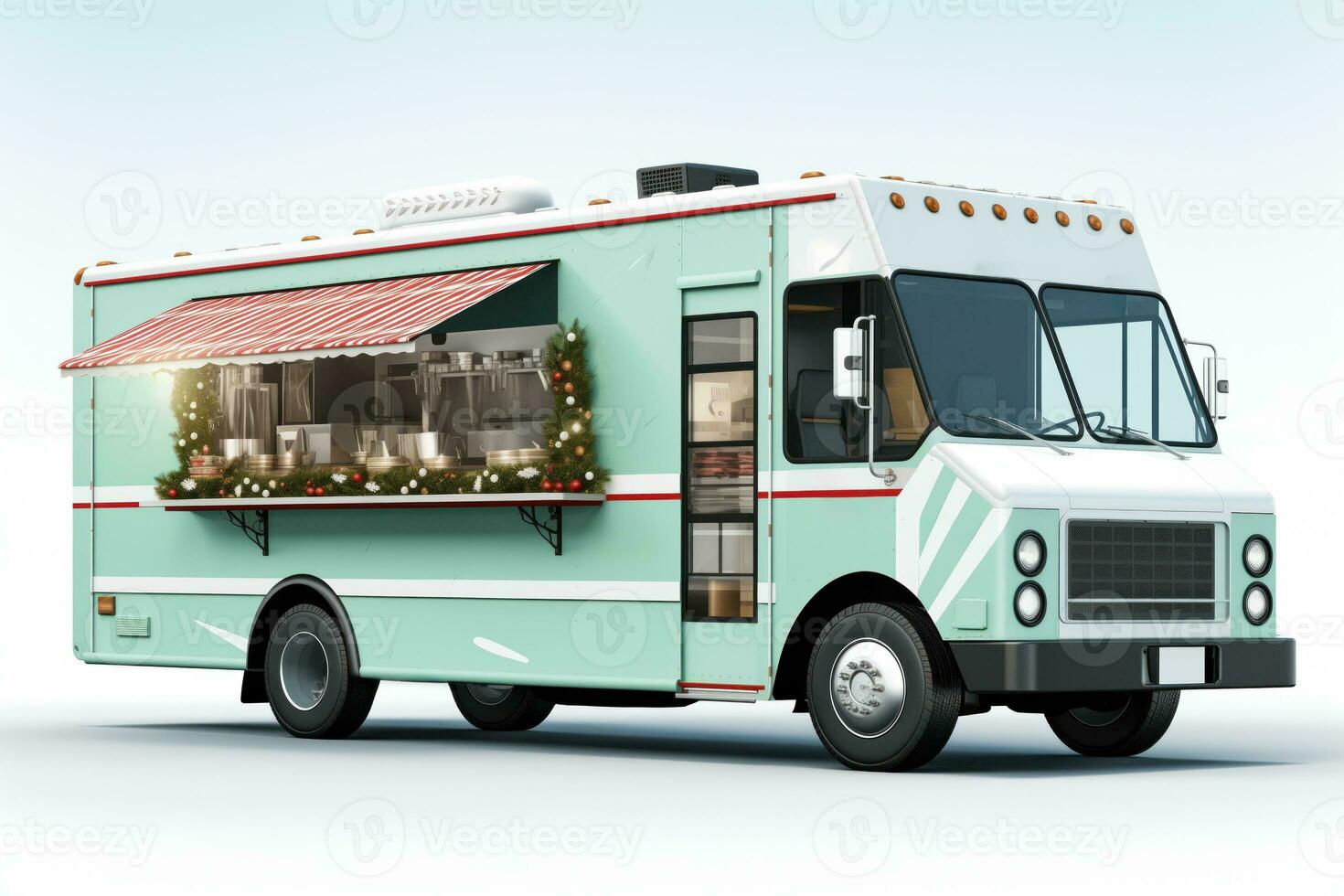 AI generated Minimalist Christmas food truck isolated on a white background photo