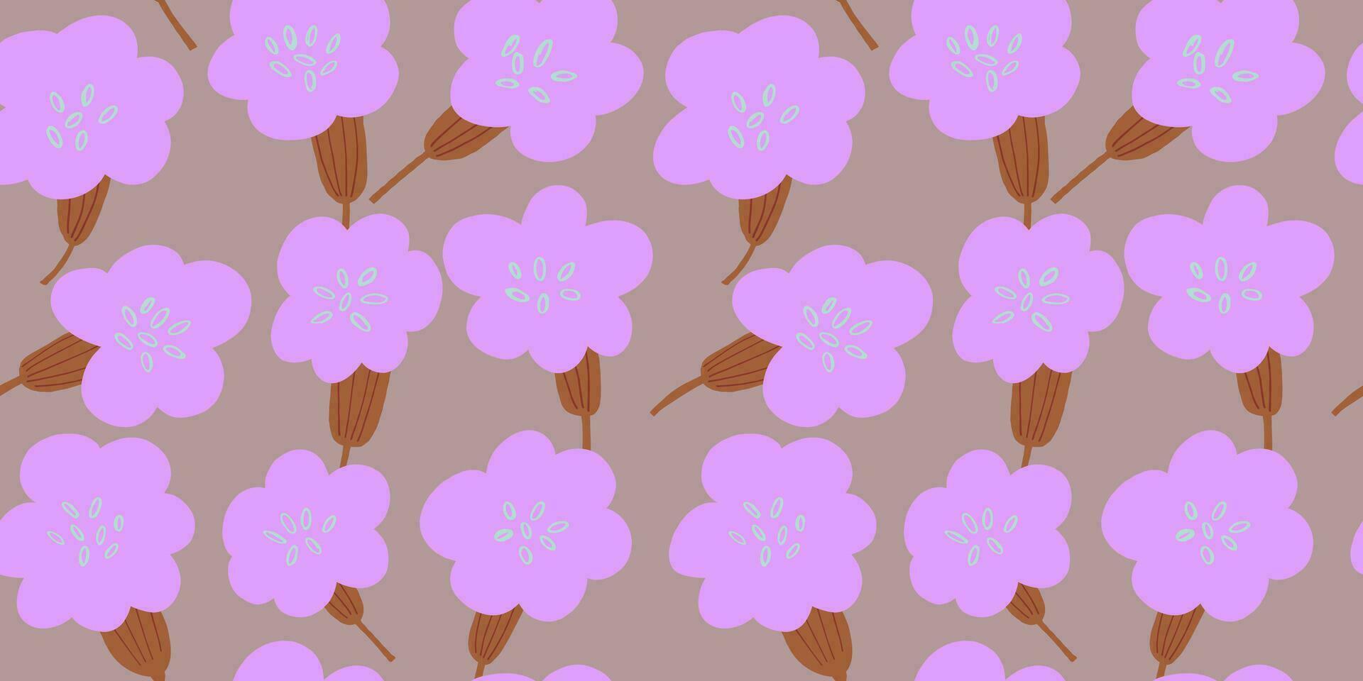 Simple vector seamless pattern with spring flowers on Grey background. Ditsy flowers pattern