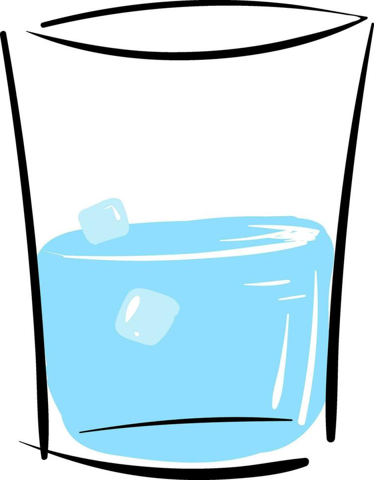 Simple vector illustration of a glass with water and ice cubes on white background