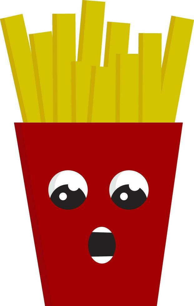 rojo sorprendido francés papas fritas caja vector ilustración en blanco antecedentes