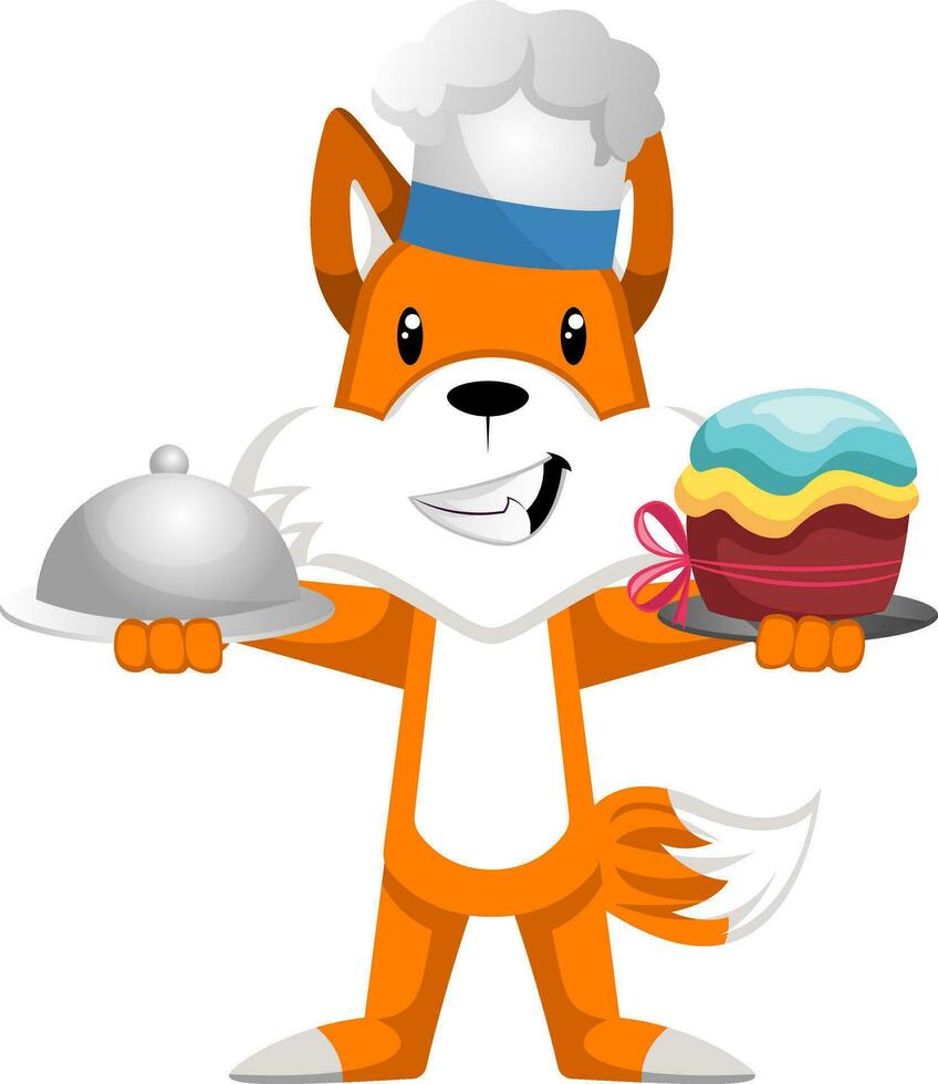 Fox cooking, illustration, vector on white background.