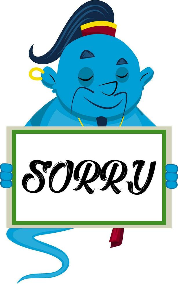 Genie with sorry sign, illustration, vector on white background.