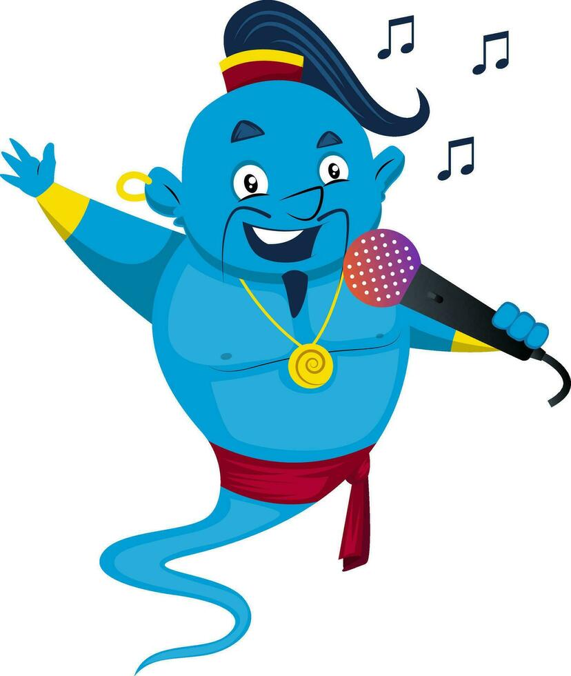 Genie with microphone, illustration, vector on white background.