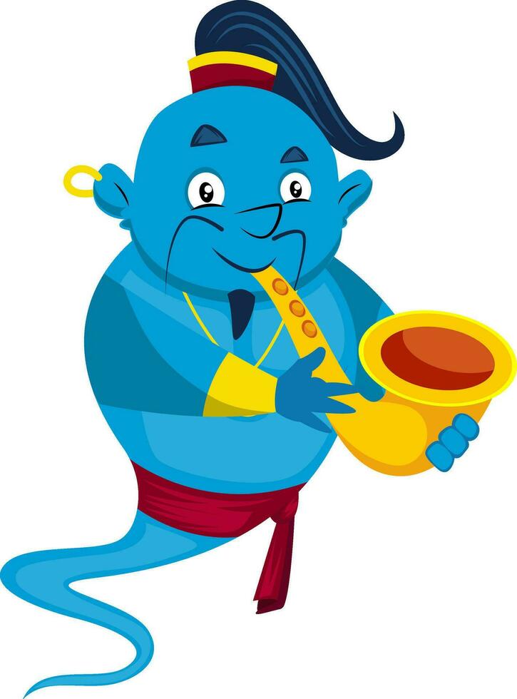 Genie tocando un instrumento, ilustración, vector sobre fondo blanco.