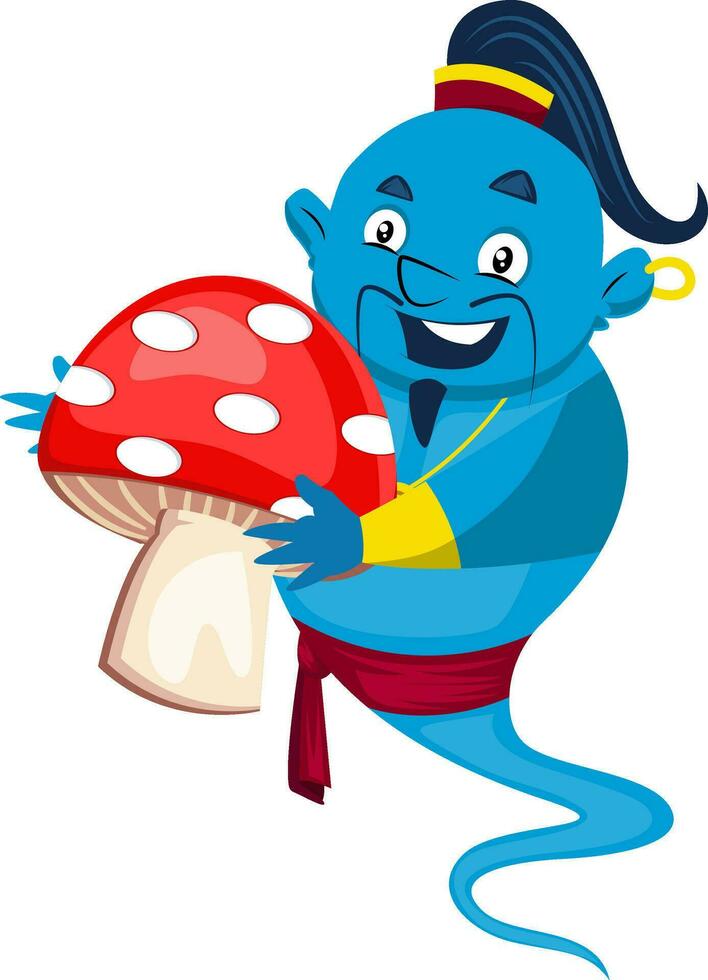 Genie with mushroom, illustration, vector on white background.