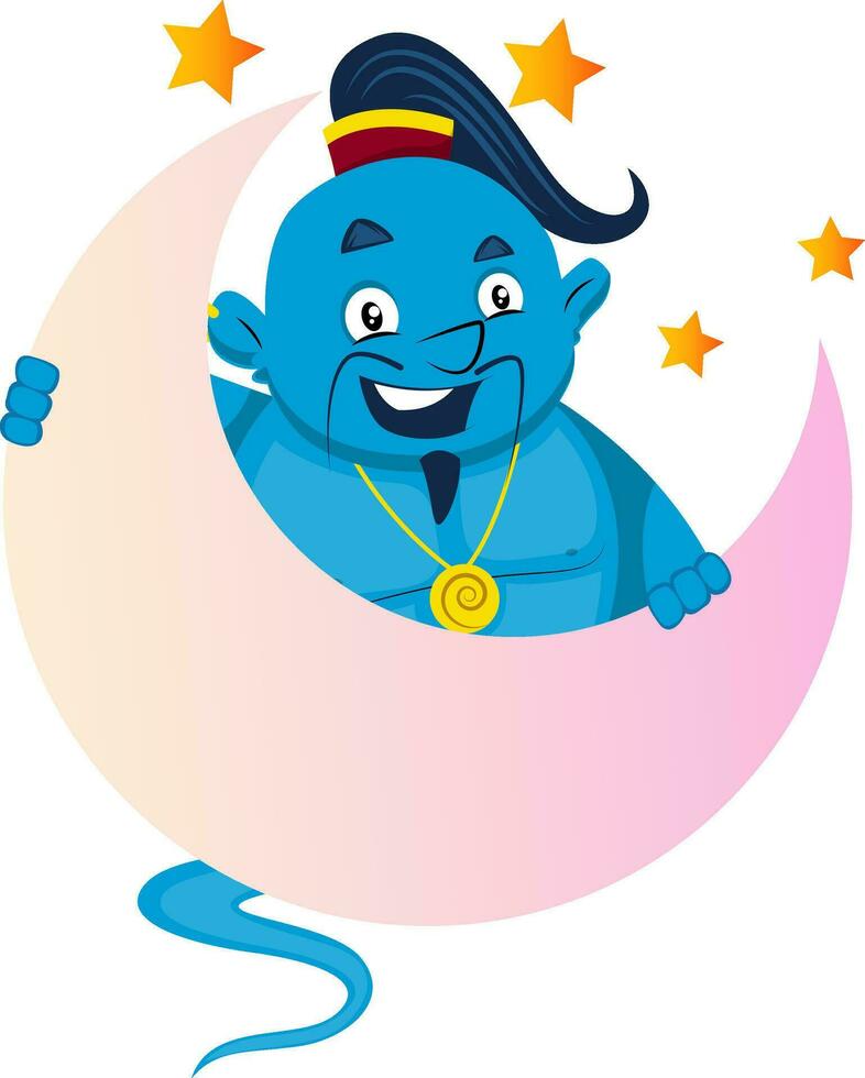 Genie on moon, illustration, vector on white background.