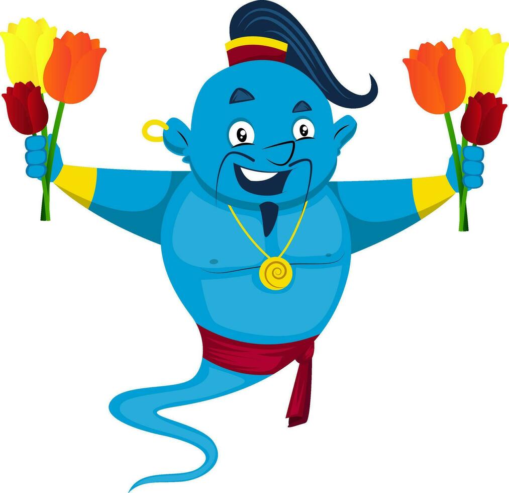 Genie with flowers, illustration, vector on white background.