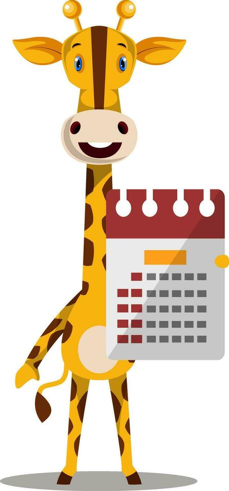 Giraffe with calendar, illustration, vector on white background.