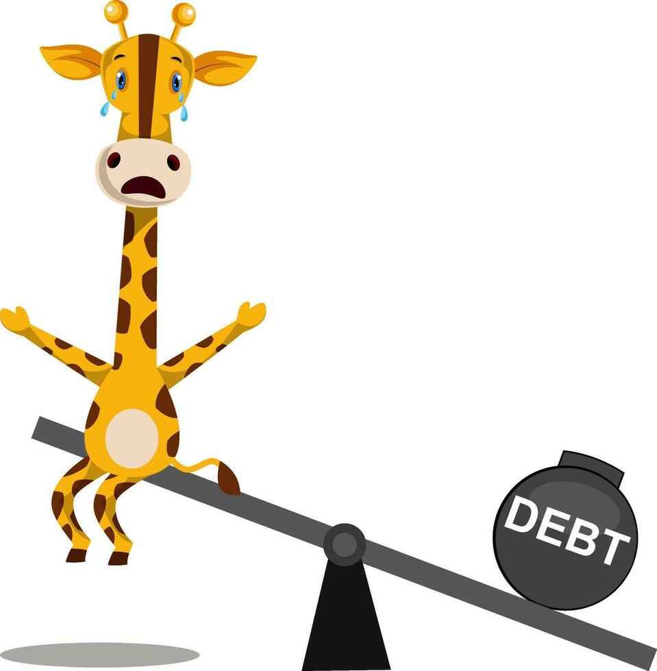 Giraffe in debt, illustration, vector on white background.