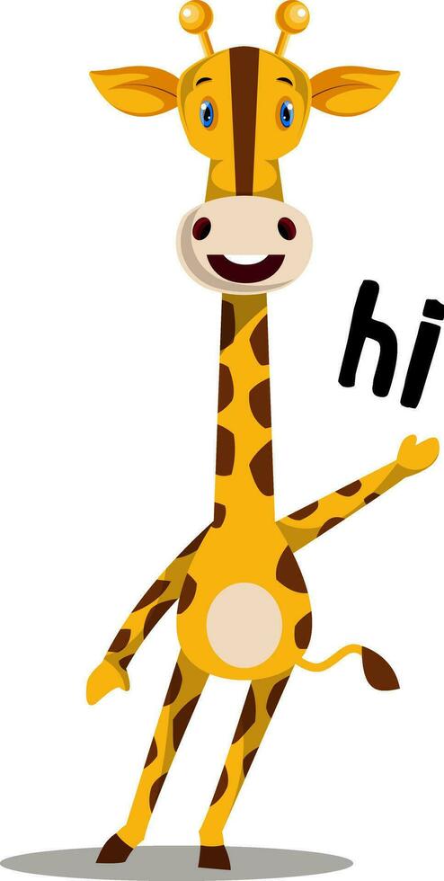 Giraffe saying hi, illustration, vector on white background.