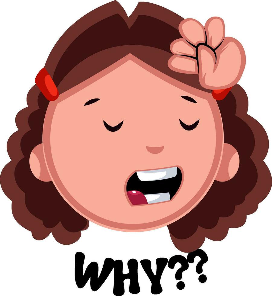 Why girl emoji, illustration, vector on white background.