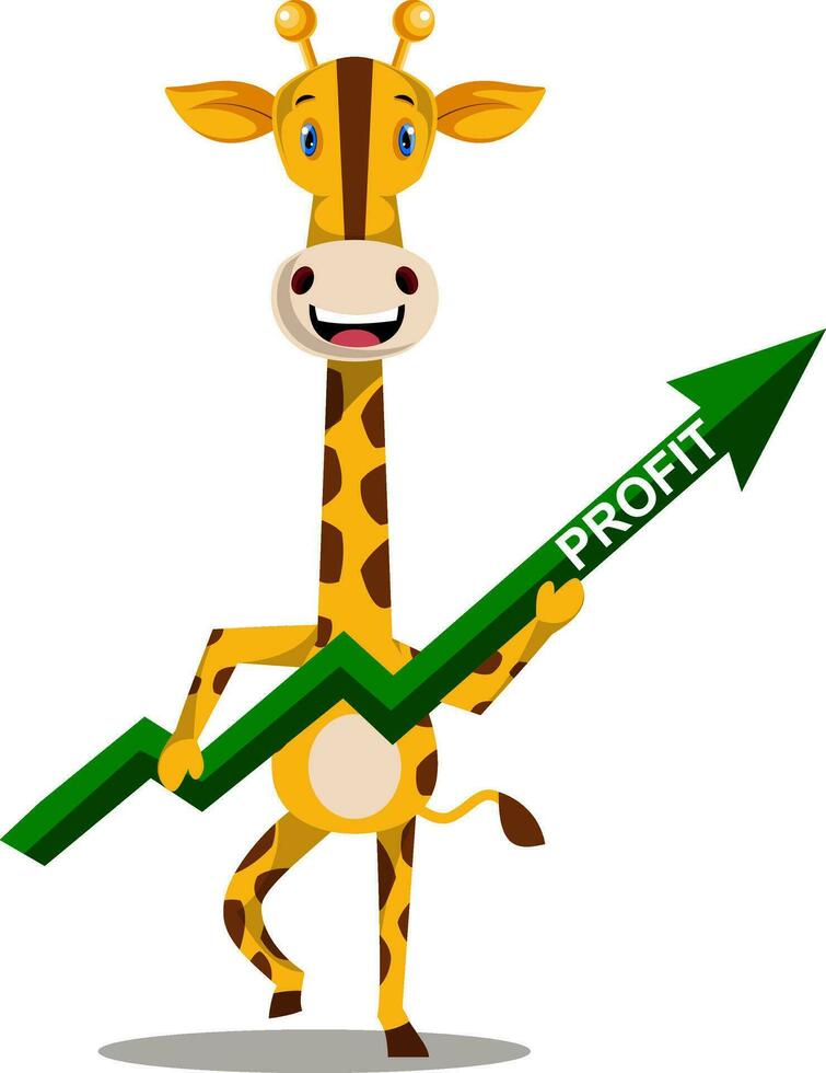 Giraffe with green arrow, illustration, vector on white background.