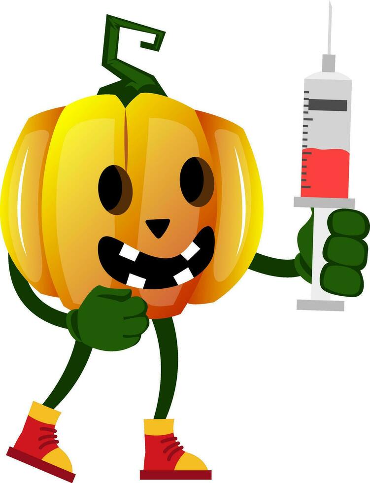 Pumpkin with injection, illustration, vector on white background.