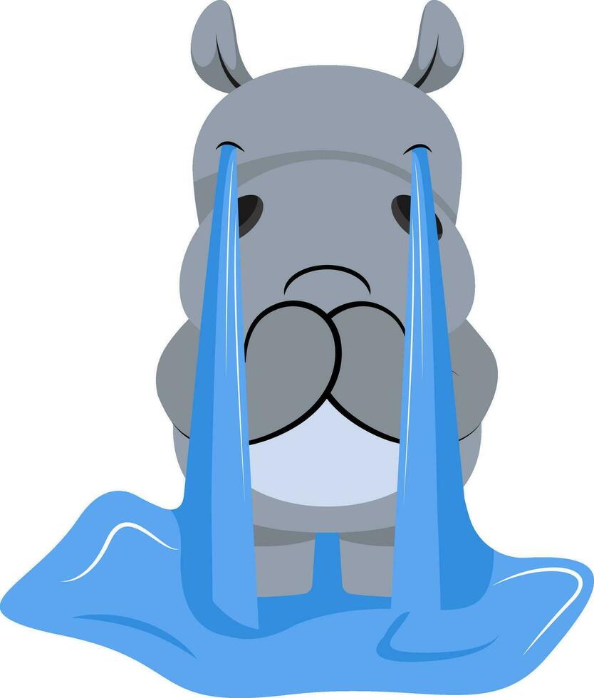 Hippo crying, illustration, vector on white background.