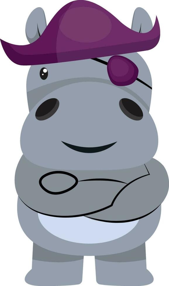 Hippo pirate, illustration, vector on white background.
