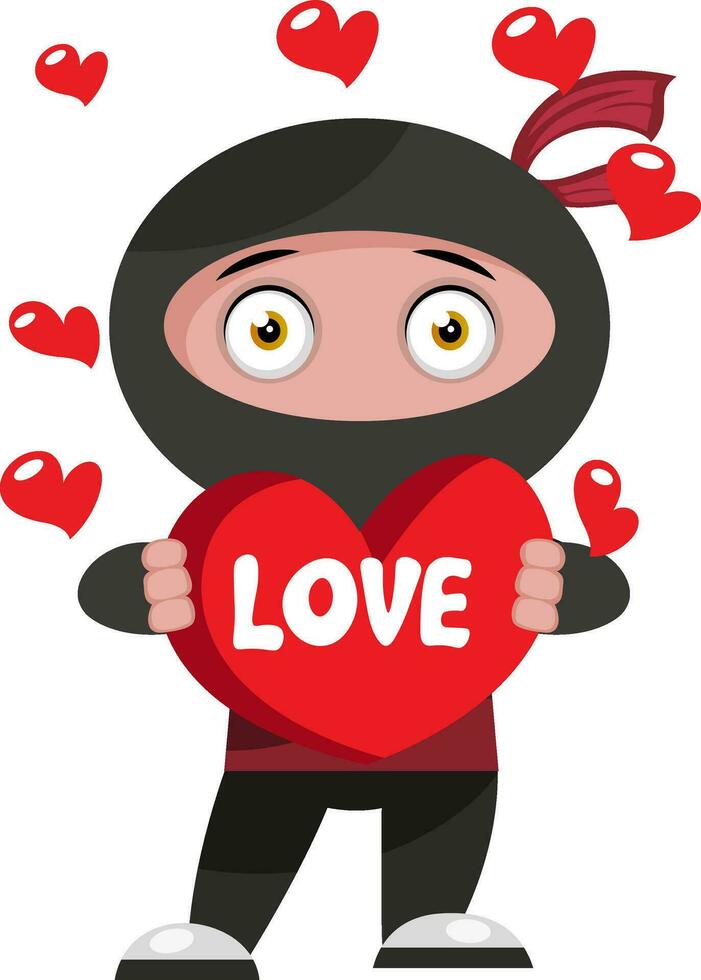 Ninja in love, illustration, vector on white background.