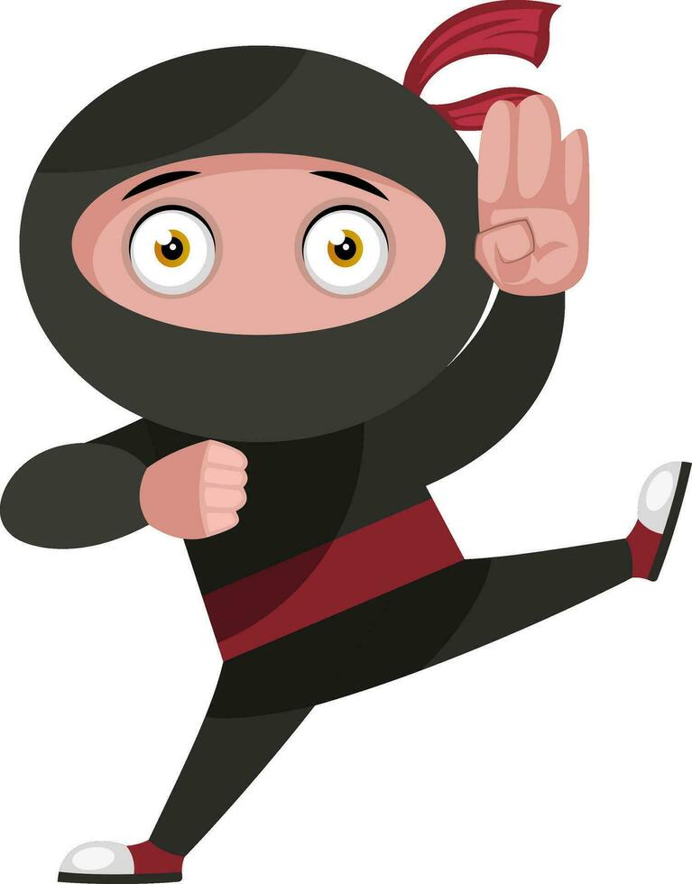 Ninja is fighting, illustration, vector on white background.