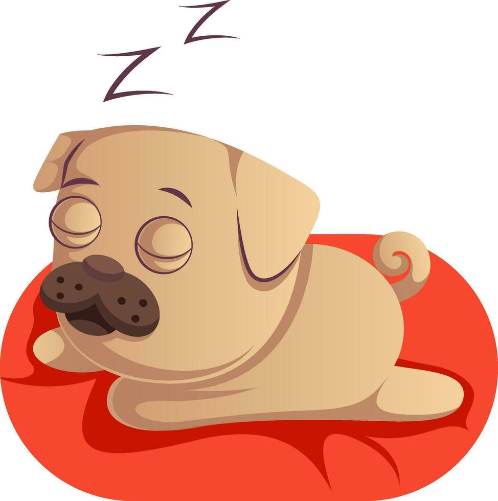 Pug sleeping, illustration, vector on white background.
