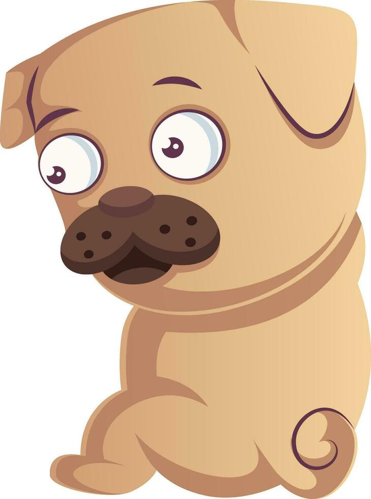 Pug is sad, illustration, vector on white background.