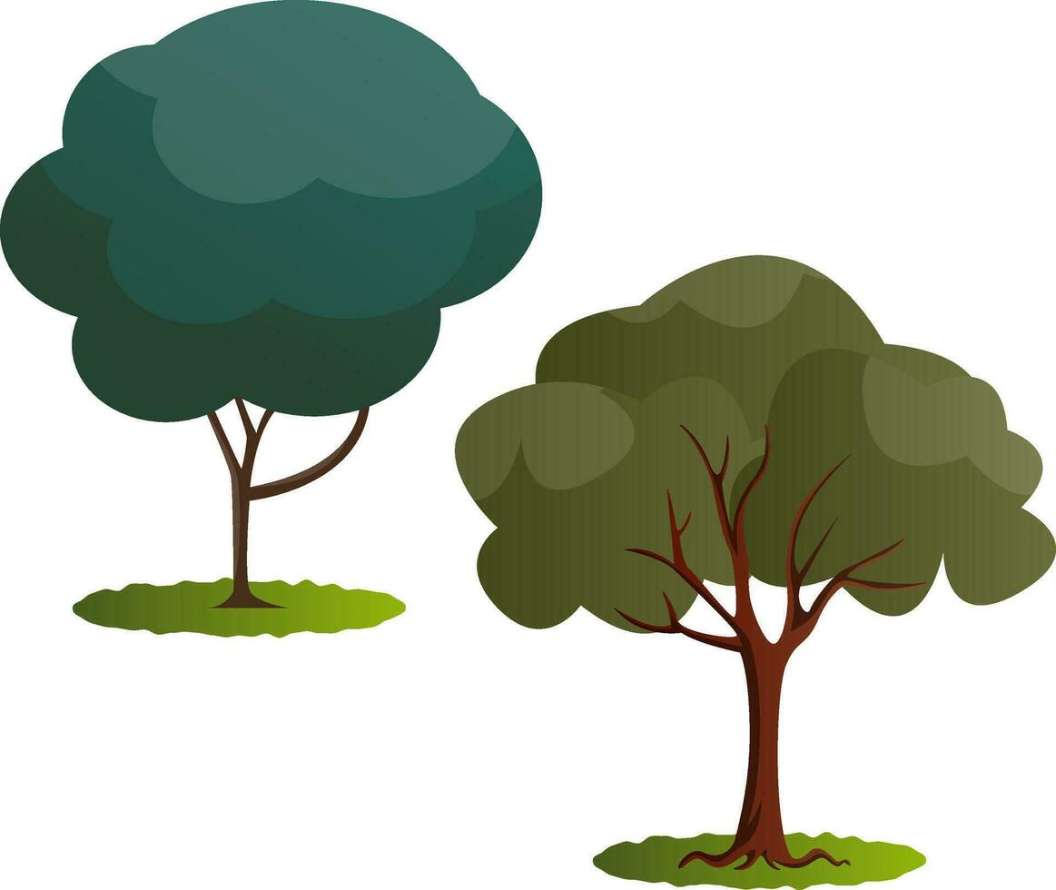 Couple of green trees vector illustration on white background