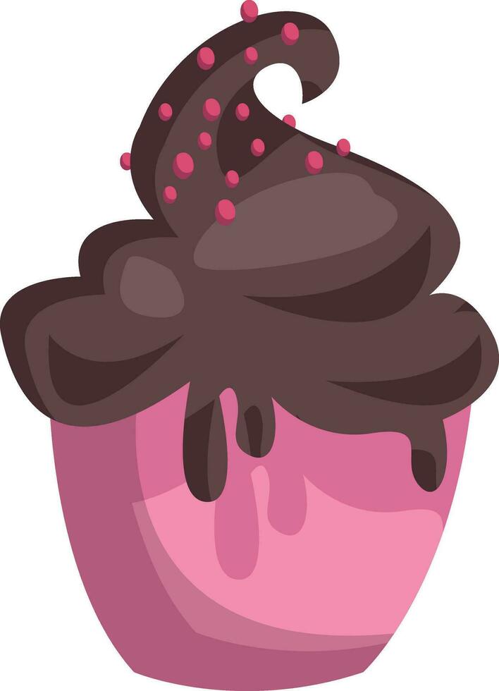 rosado helado taza con choclate helado y rosado asperja en parte superior vector ilustración en blanco antecedentes.