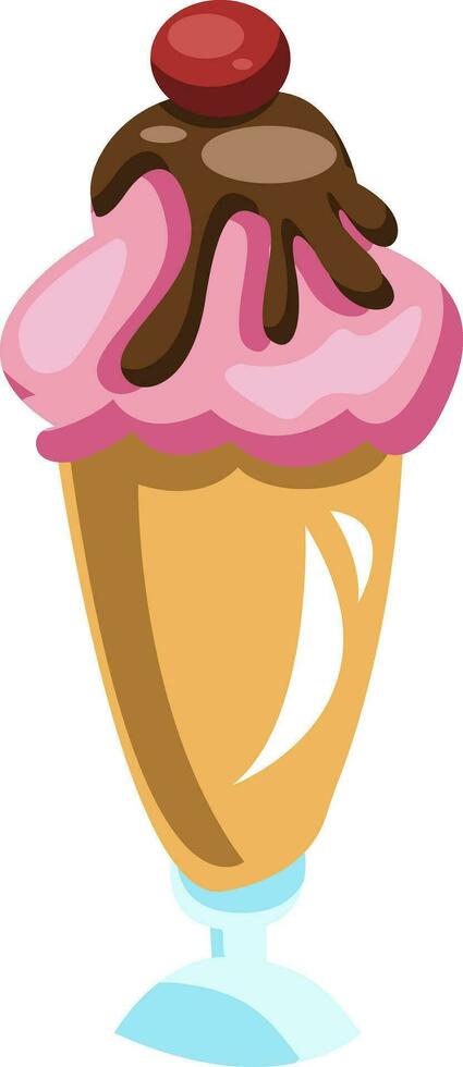 High icecream cup with yellow and pink icecream choclate and cherry on top vector illustration on white background.