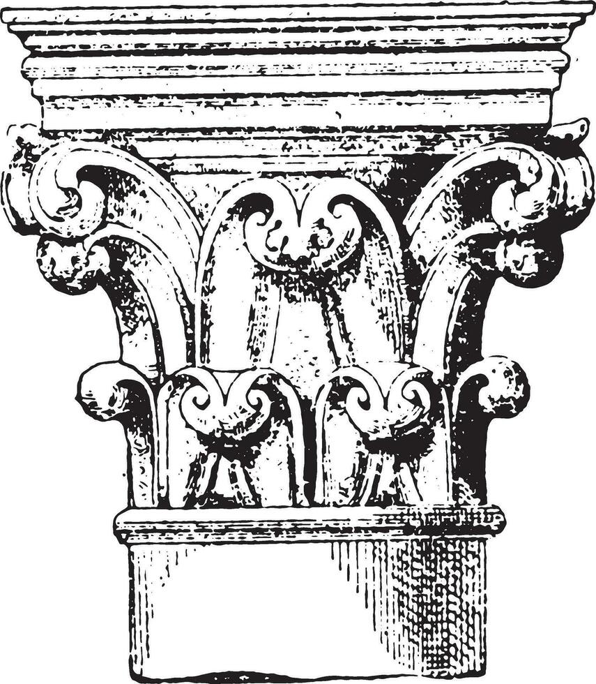 capital xi siglo, uno de el columnas de el coro de Notre Dame Delaware París. Clásico grabado. vector